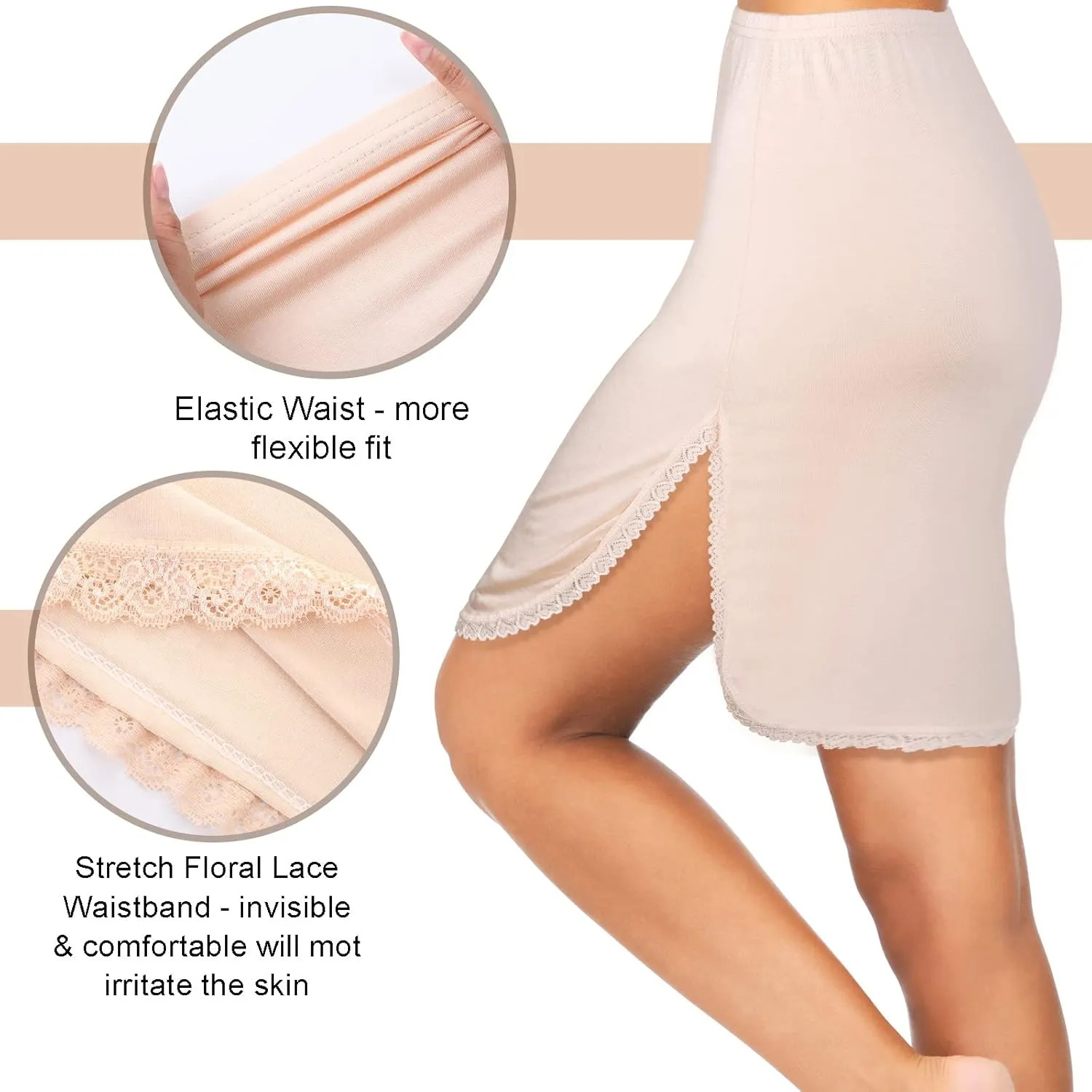 3 Pieces Half Slip for Women Under Dresses Lace Short Trim Half Slips for Underskirt Black White Nude Half Slip Dress