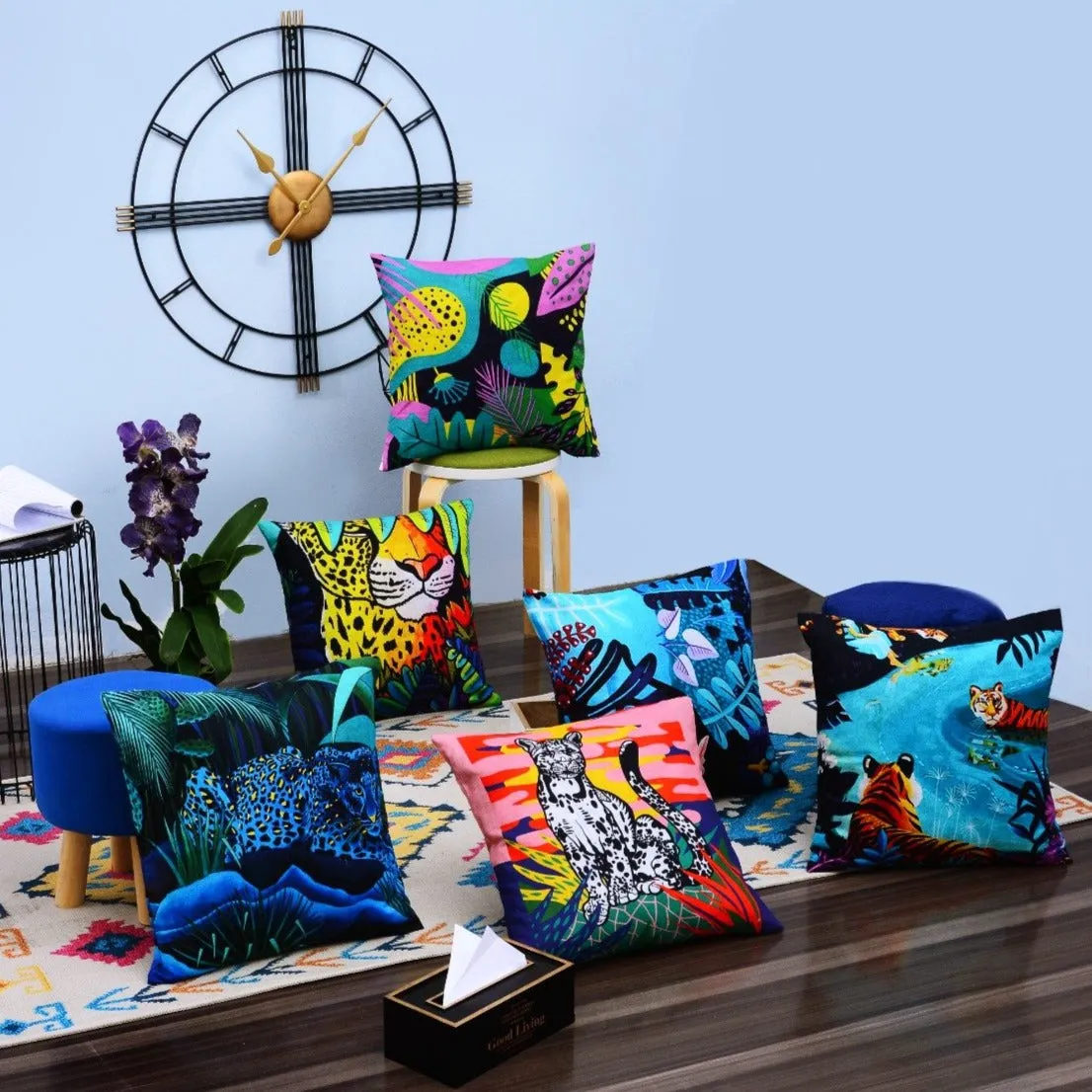 6 PCs Leopards Digital Printed Duck Cushions