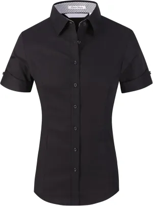 Alex Vando Womens Dress Shirts Wrinkle Free Solid Color Stretch Work Shirt
