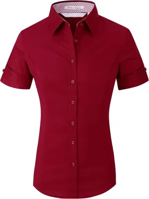 Alex Vando Womens Dress Shirts Wrinkle Free Solid Color Stretch Work Shirt