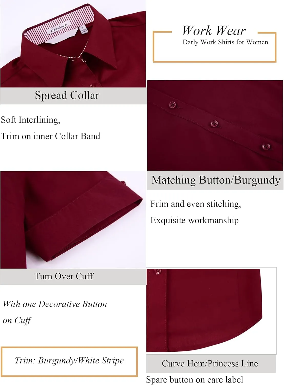 Alex Vando Womens Dress Shirts Wrinkle Free Solid Color Stretch Work Shirt