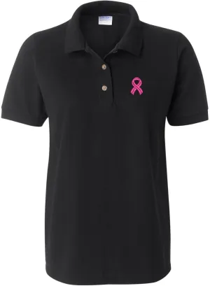 ALLNTRENDS Women's Polo T Shirt Pink Ribbon Breast Cancer Support Embroidered