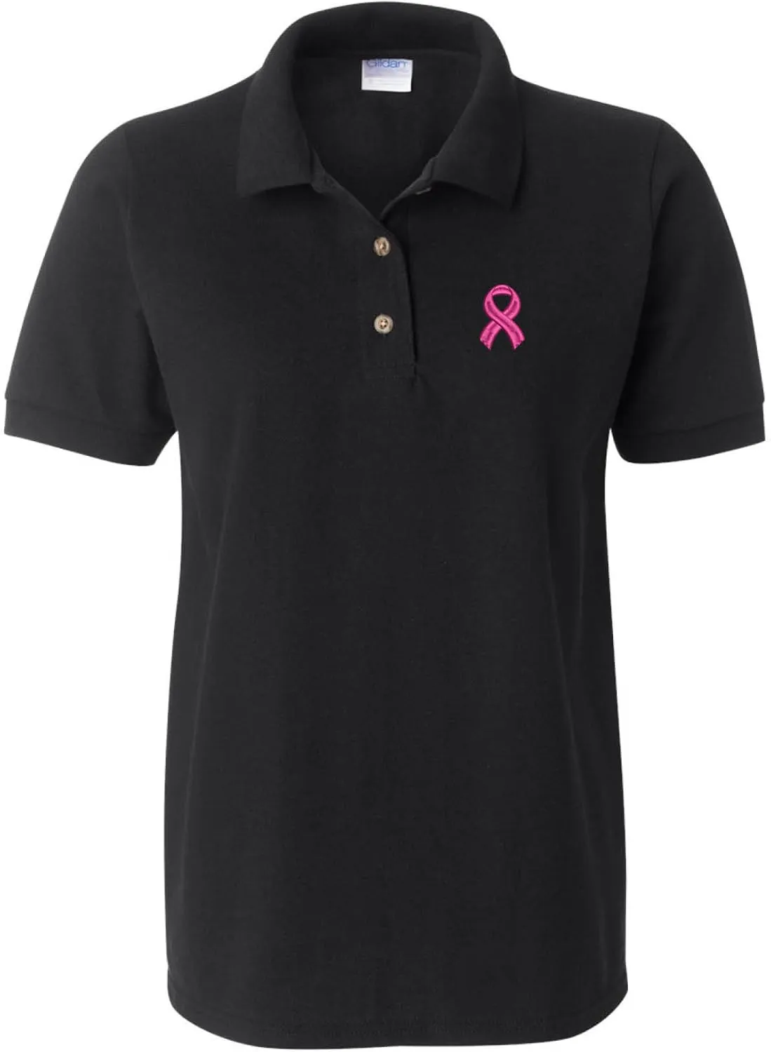 ALLNTRENDS Women's Polo T Shirt Pink Ribbon Breast Cancer Support Embroidered