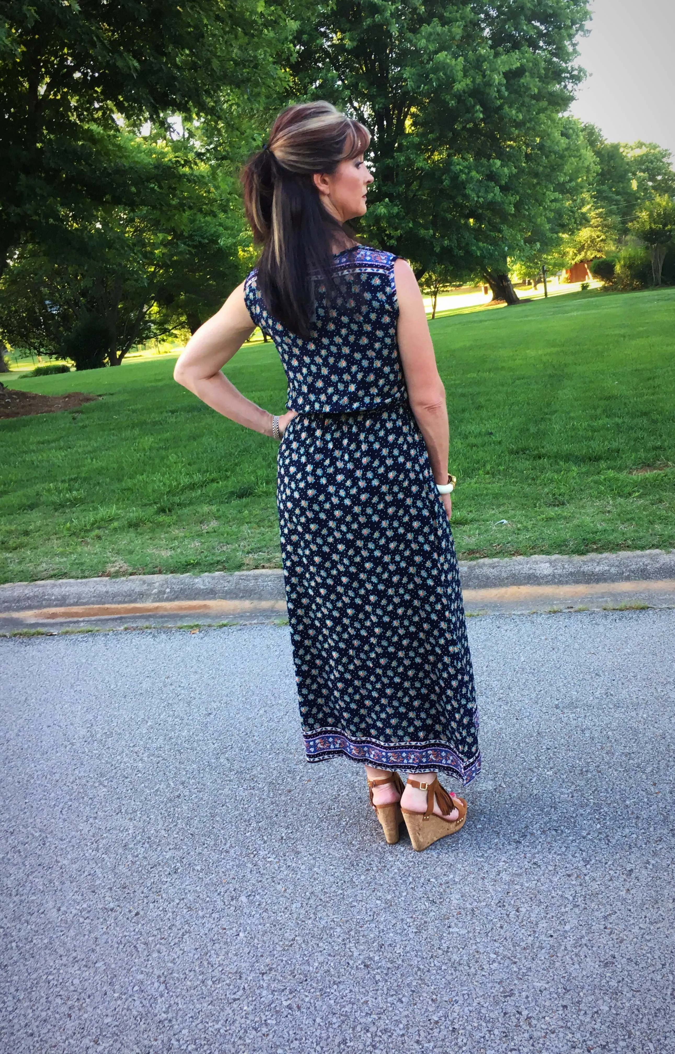 Always There For Me Navy Blue Floral Print Maxi