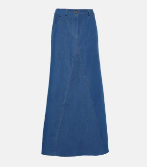 AYA MUSE Low Waist Pilla Denim Maxi Skirt, Blue
