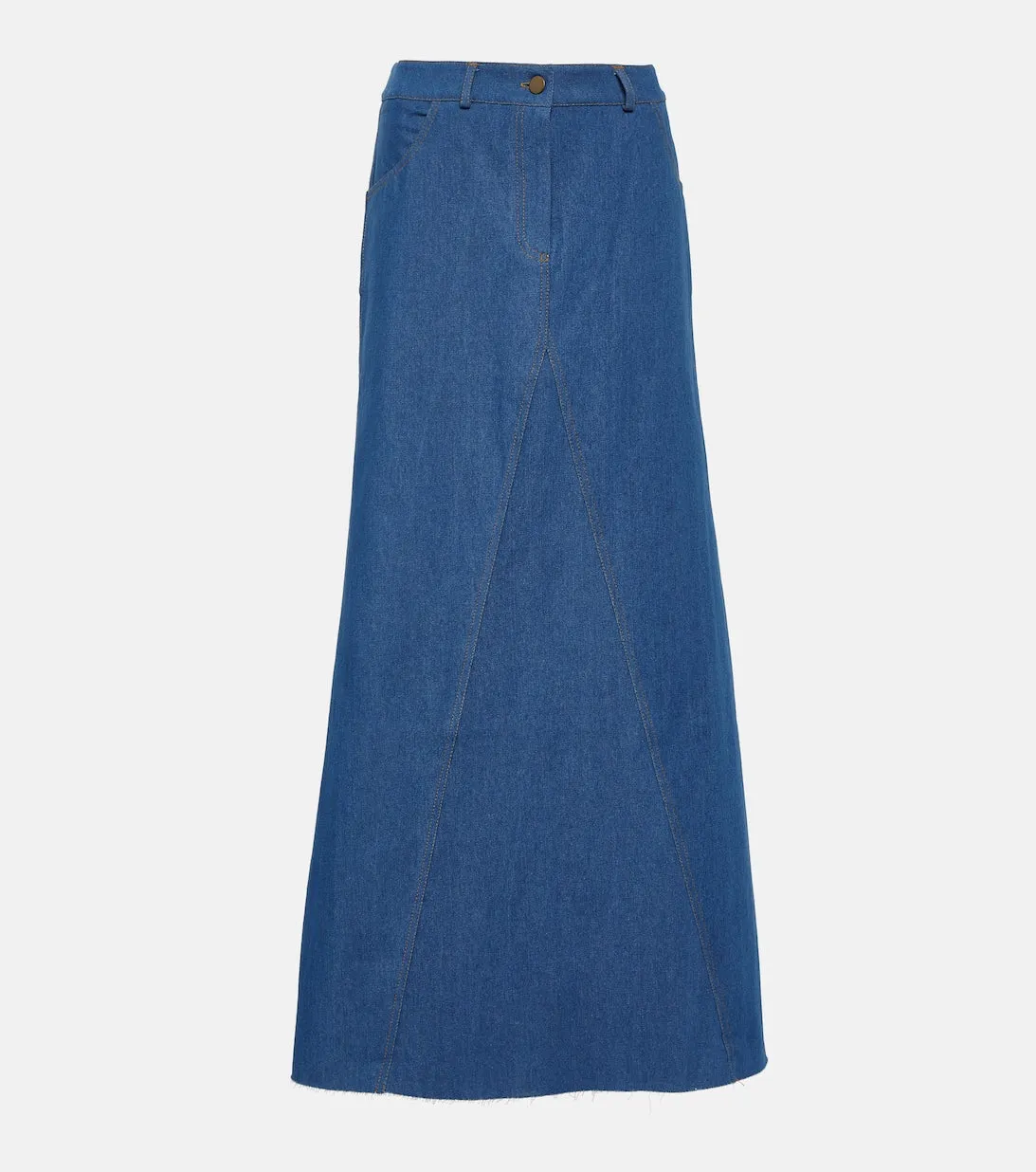 AYA MUSE Low Waist Pilla Denim Maxi Skirt, Blue