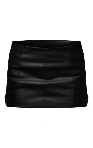 Black Coated Denim Low Rise Mini Skirt