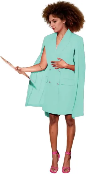 Blazer Dress for Women with Cape Double Breasted Peak Lapel Regular Fit Women's Solid Suit Skirt for Work Office