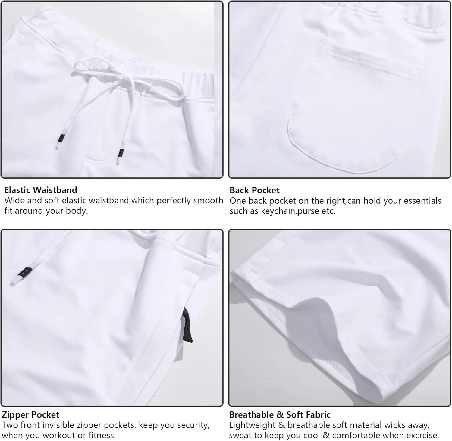 Boisouey Mens Casual Shorts Cotton Drawstring Elastic Waist with Zipper Pockets