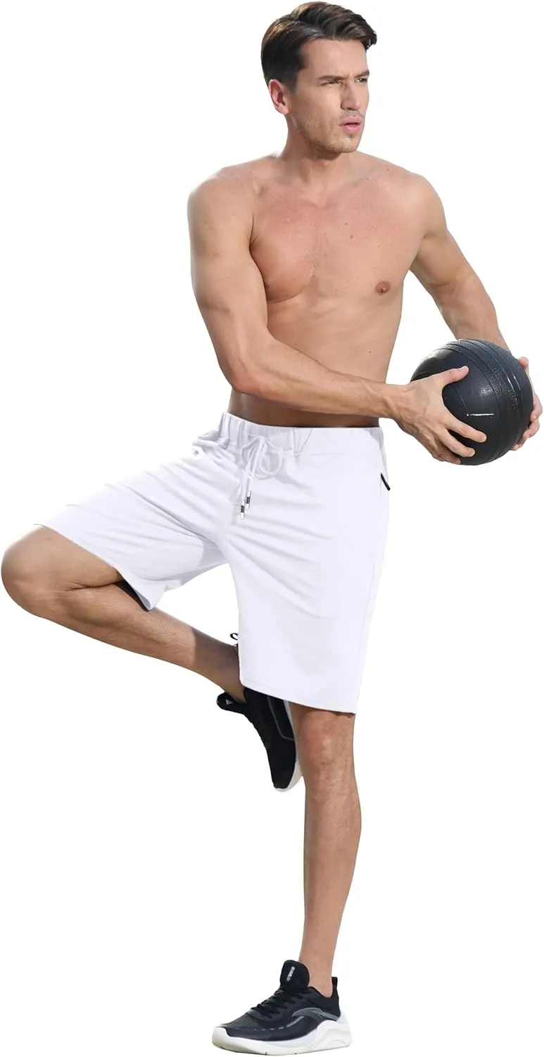 Boisouey Mens Casual Shorts Cotton Drawstring Elastic Waist with Zipper Pockets
