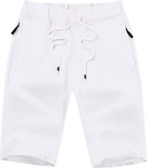 Boisouey Mens Casual Shorts Cotton Drawstring Elastic Waist with Zipper Pockets