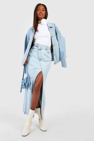 Boohoo Asymmetrical Denim Skirt with Front Camera Slits, Blue