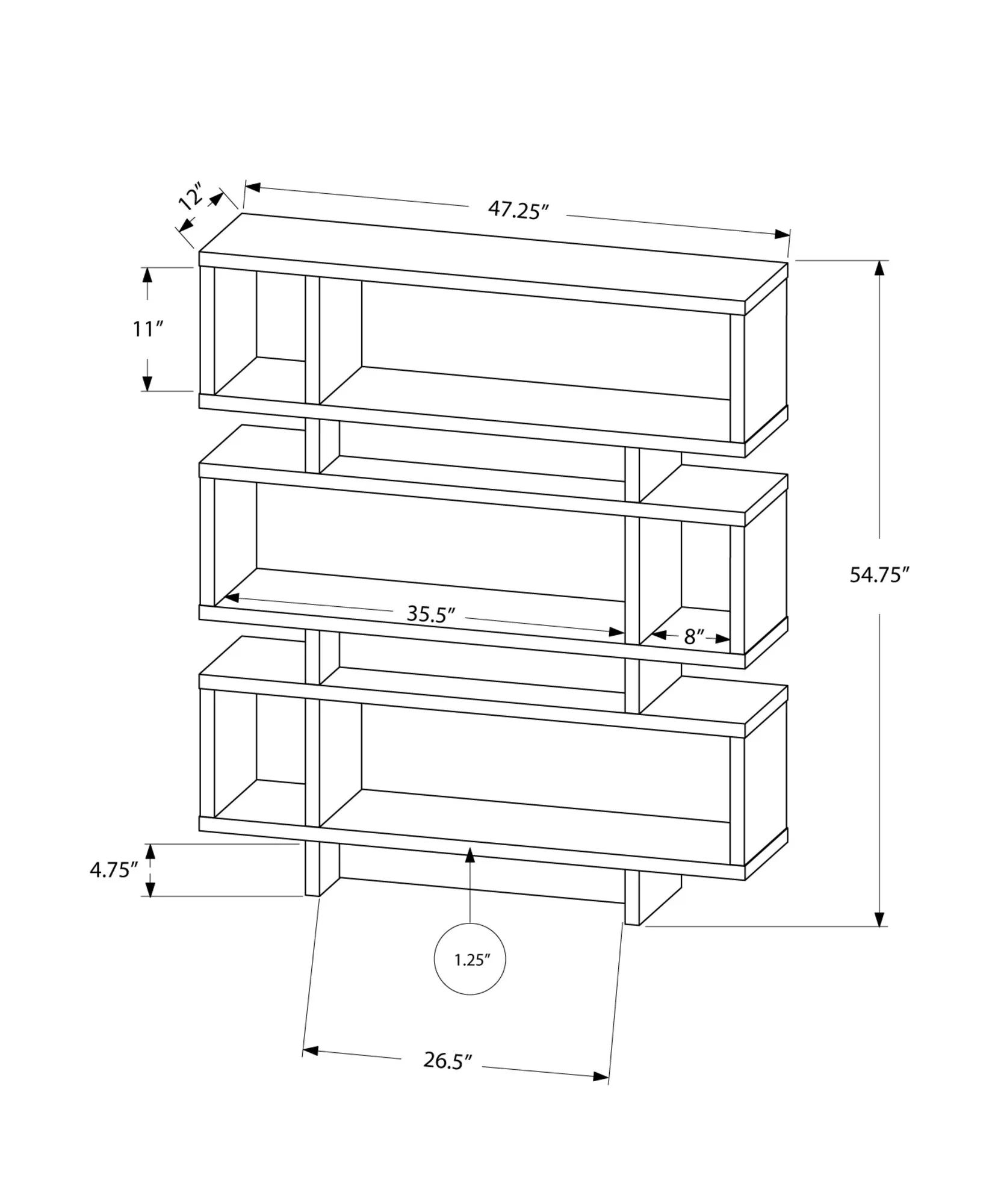 Bookcase - 55"H / White / Cement-Look Modern Style