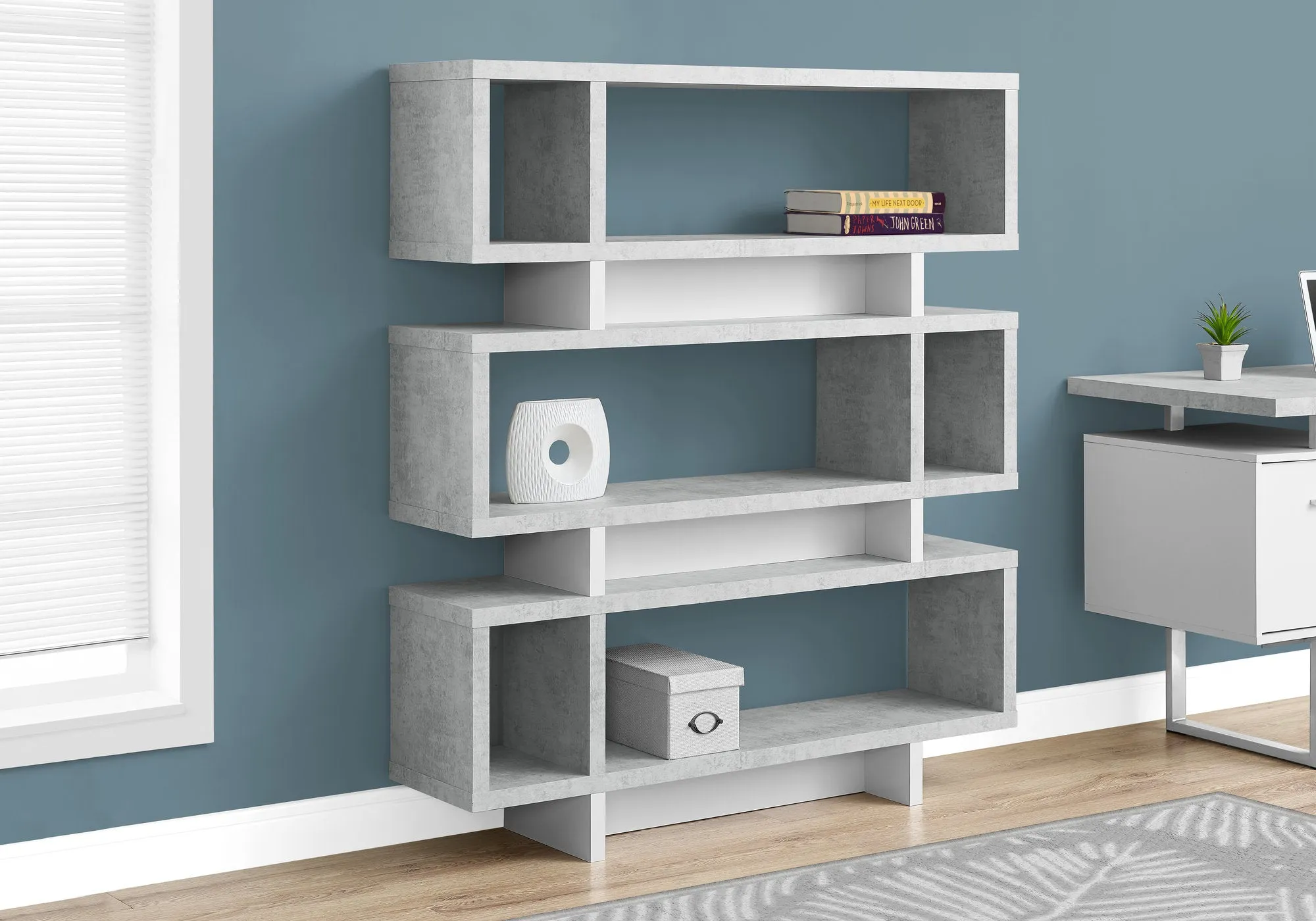 Bookcase - 55"H / White / Cement-Look Modern Style