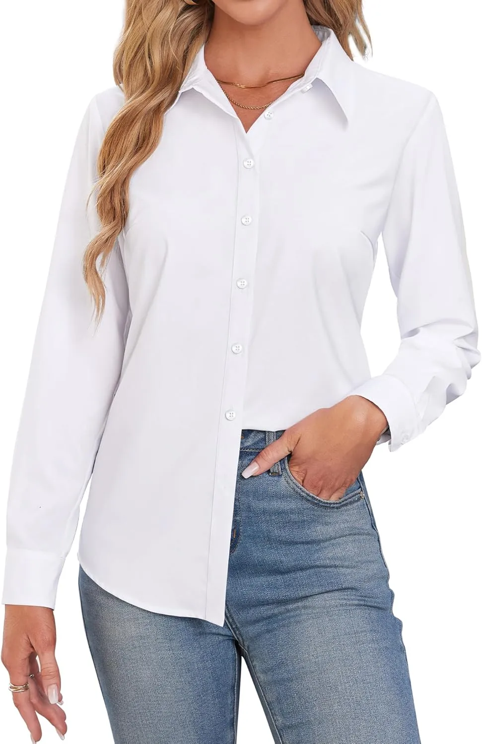 Button Down Shirts for Women Business Casual Blouses Long Sleeve Fit Dress Shirt Collar Wrinkle Free Work Tops