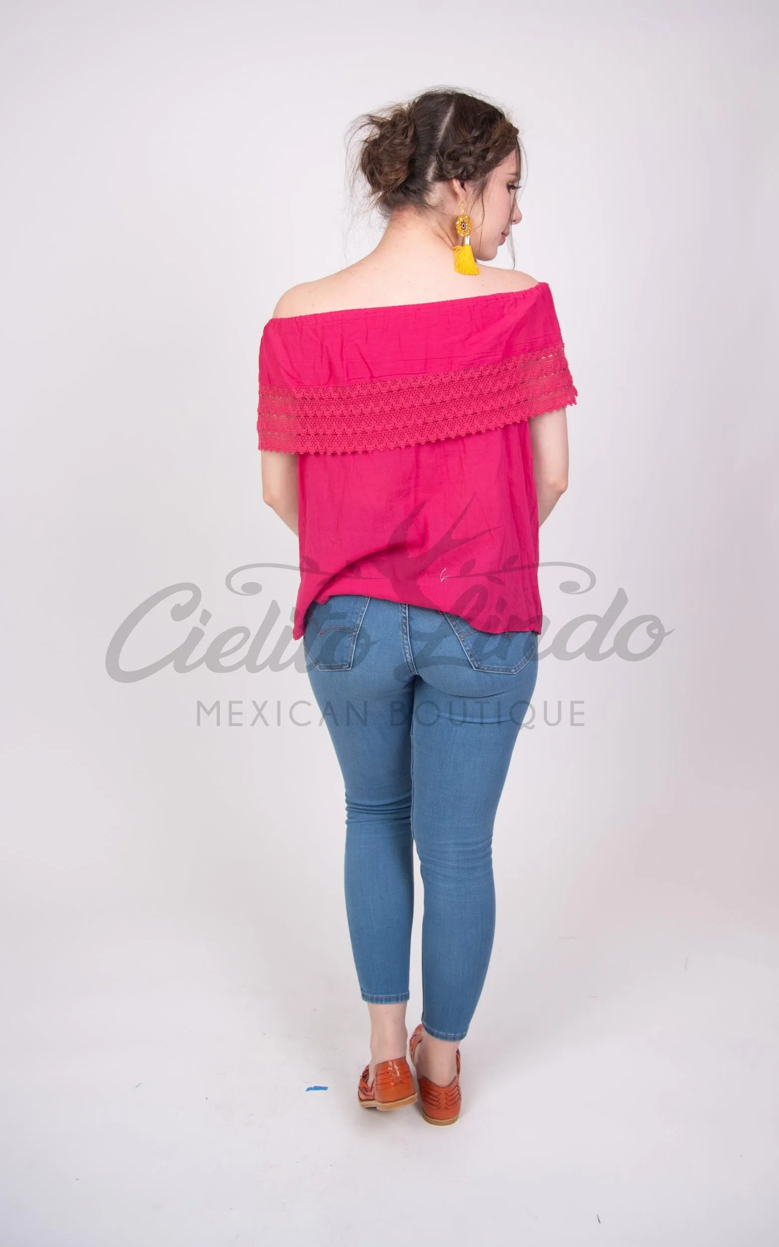 Campesina Off the Shoulder Blouse Hot Pink