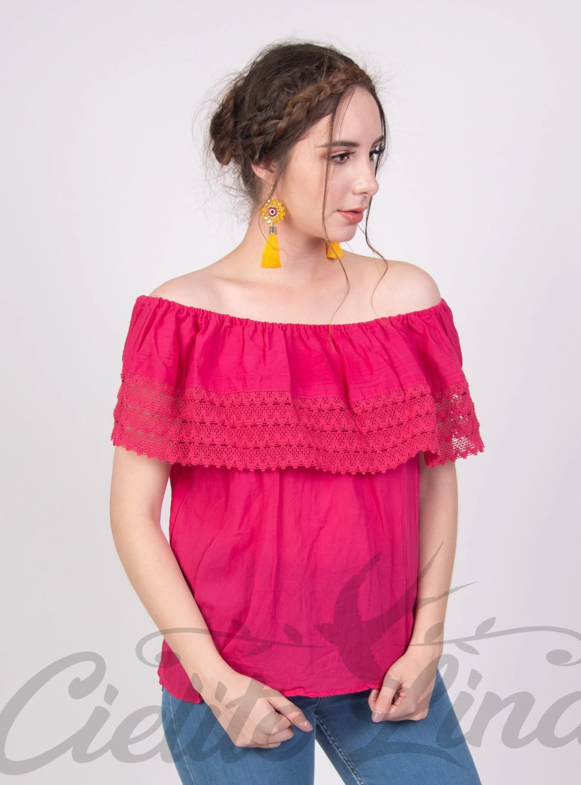 Campesina Off the Shoulder Blouse Hot Pink