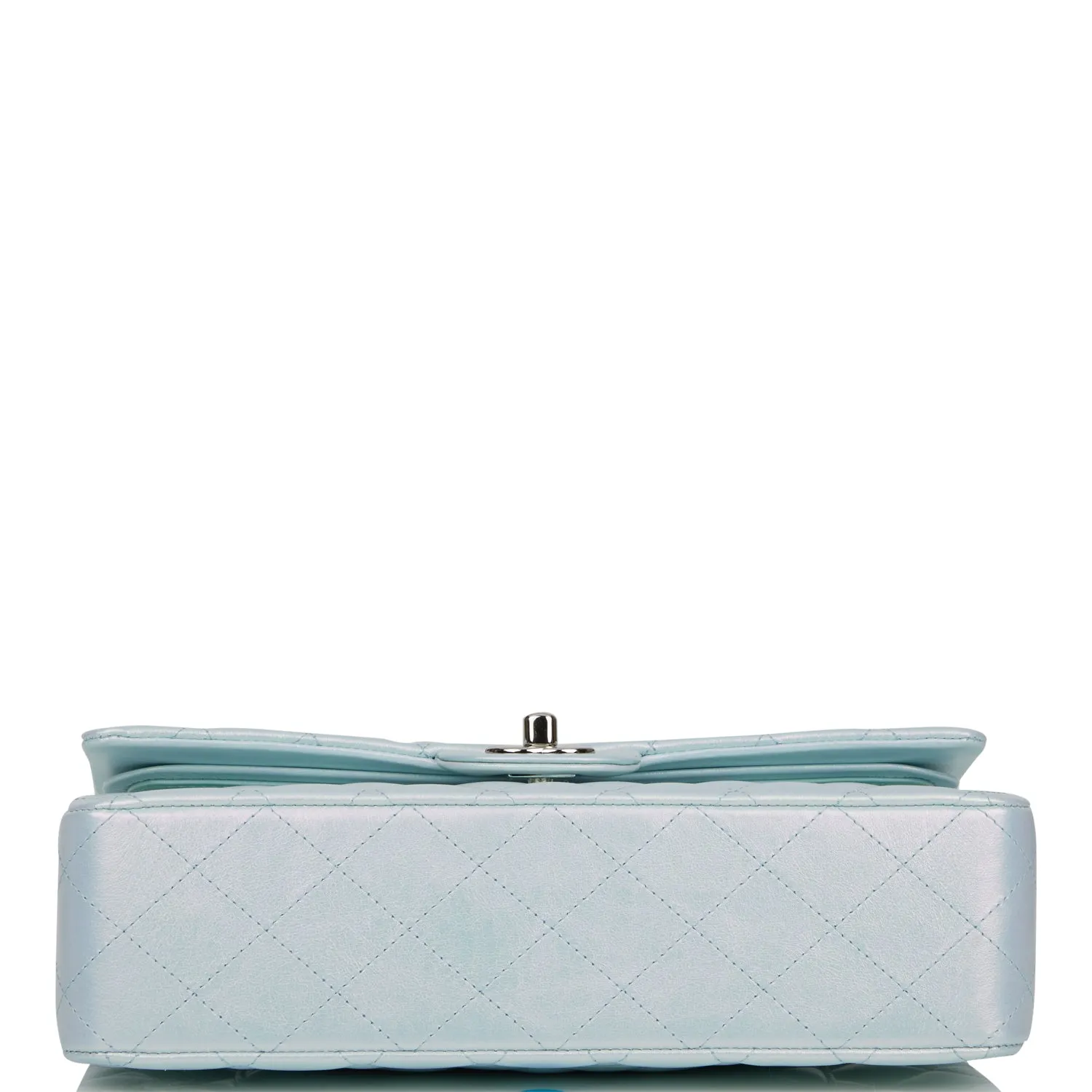 Chanel Medium Classic Double Flap Bag Blue Iridescent Lambskin Silver Hardware