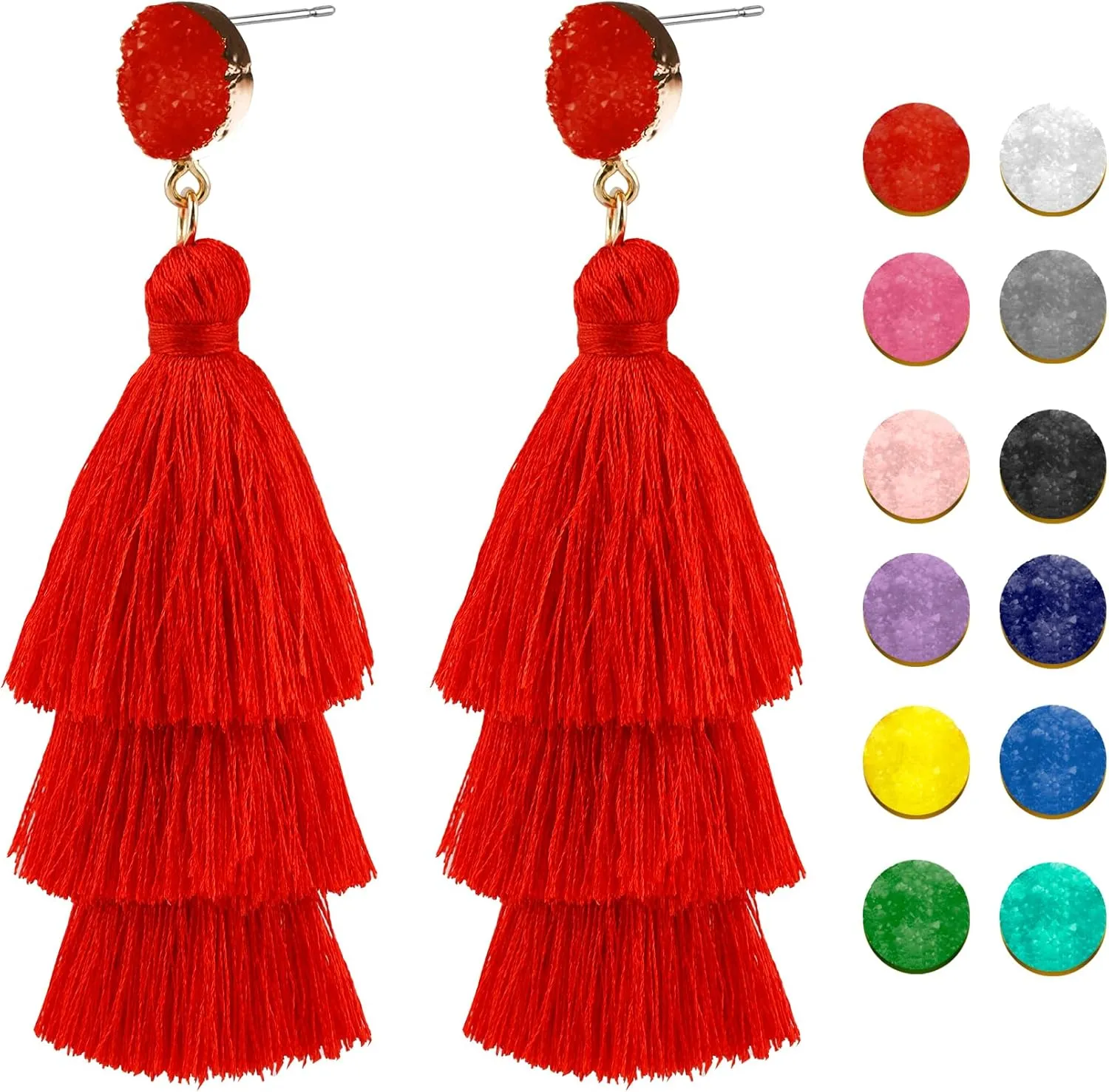 Colorful Tassel Earrings for Women Layered Christmas Earrings Bohemian Tiered Fringe Dangle Drop Earrings Halloween Valentines Earring for Girls Teen Mother's Birthday Thanksgiving Gift