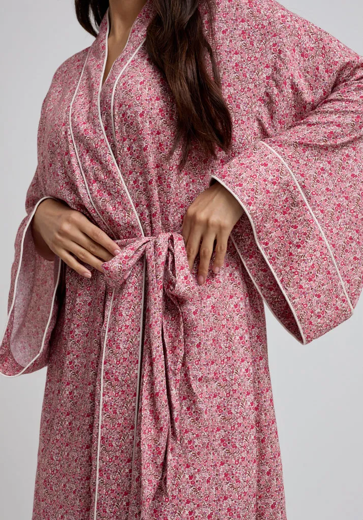 Corina Kimono Style Ditsy Floral Print Robe In Pink