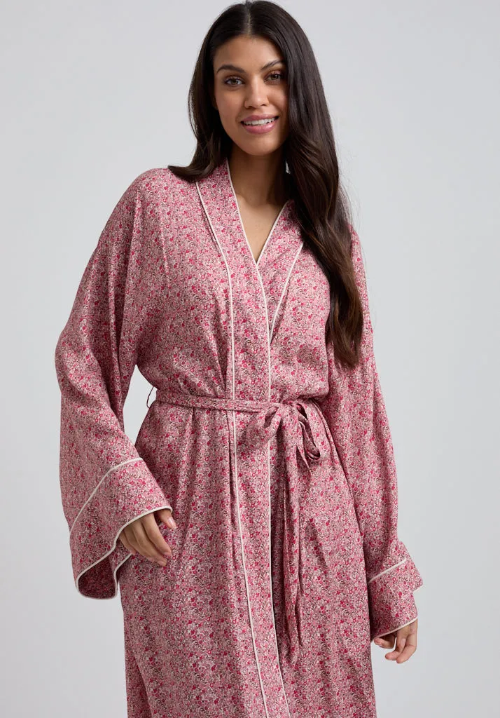 Corina Kimono Style Ditsy Floral Print Robe In Pink