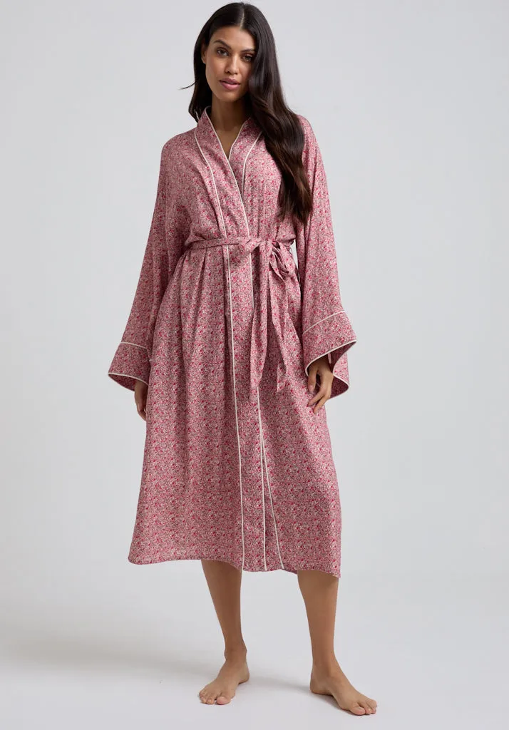 Corina Kimono Style Ditsy Floral Print Robe In Pink