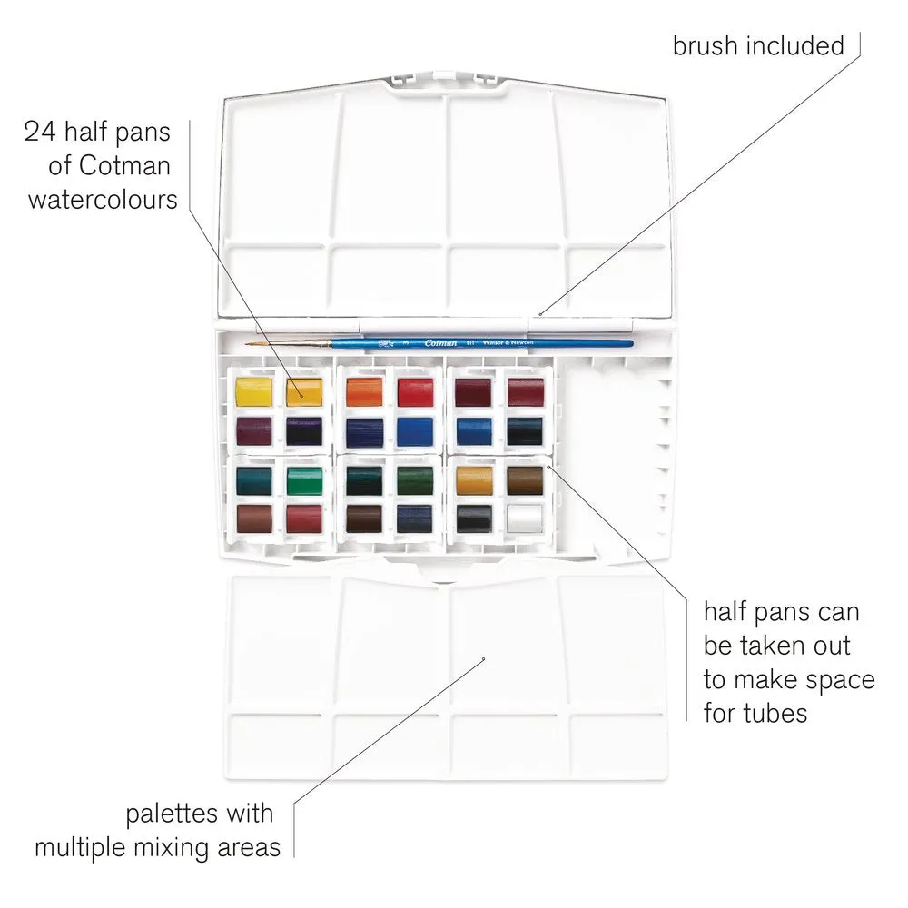 Cotman Watercolour Travel Set, 24 Half Pans (Winsor & Newton)