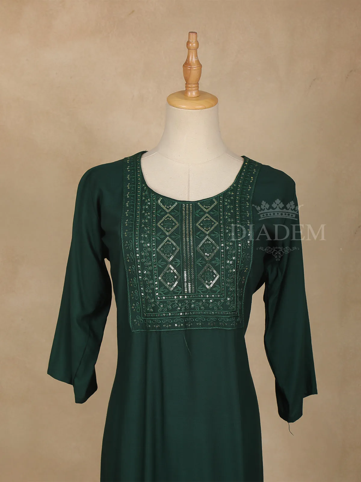 Dark Green Solid Cotton Kurti
