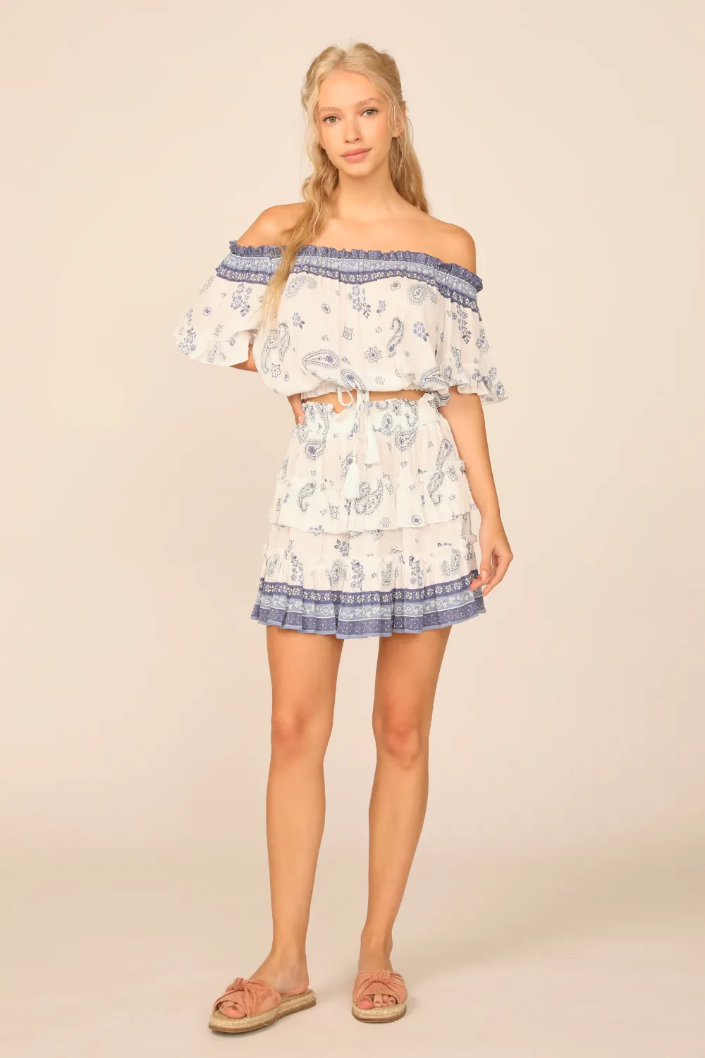 Denim Bandana Printed Ruffle Skirt