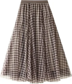 Dirholl Women's A-Line Fairy Elastic Waist Polyester Spandex Midi Skirt
