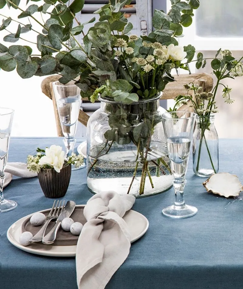 Dove Grey Linen Napkin | mitred hem