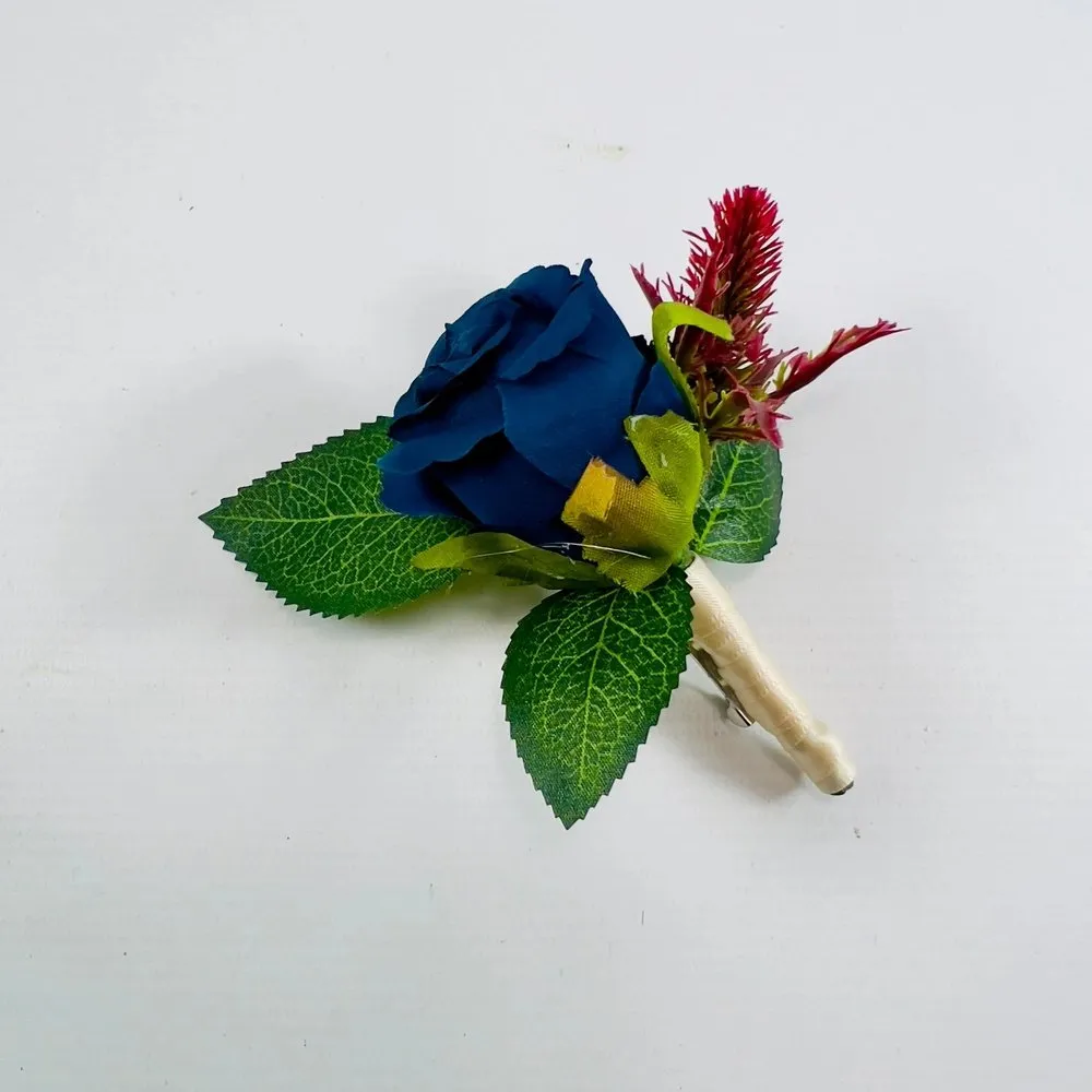 Dusty Blue, Sunflower And Yellow Artificial Rose Bouquet Package
