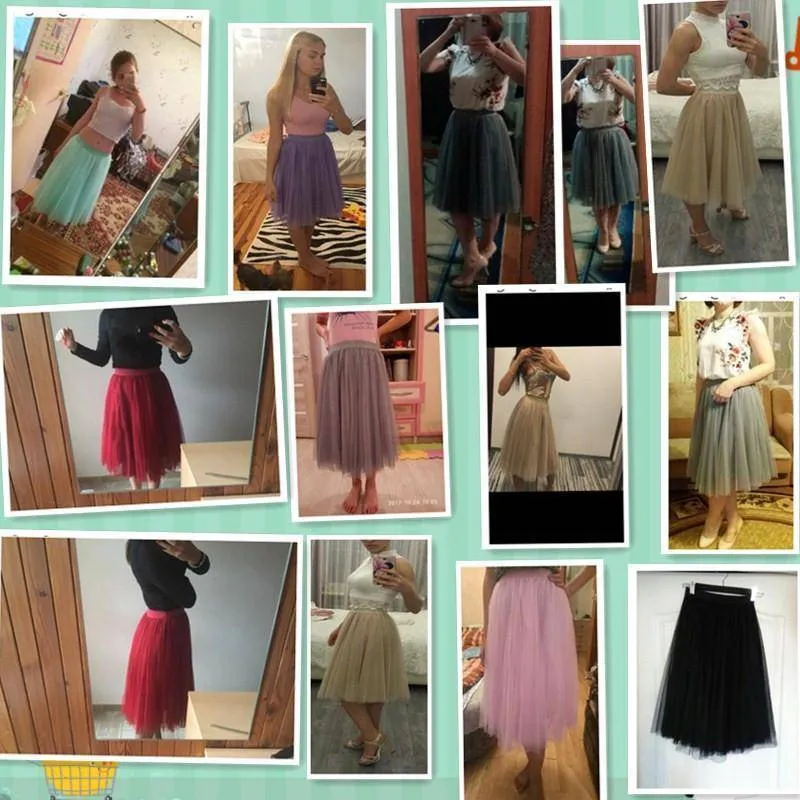 Fits 22" - 41" wasit - Three Layers, Tulle Elastic High waist Midi Skirt