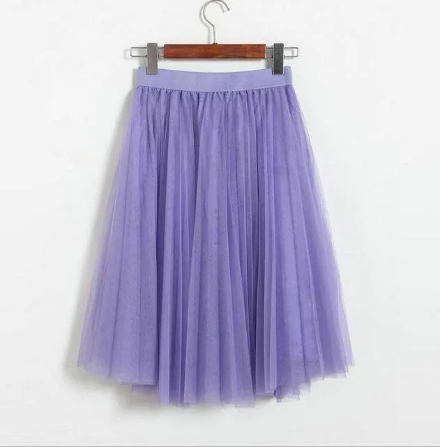Fits 22" - 41" wasit - Three Layers, Tulle Elastic High waist Midi Skirt