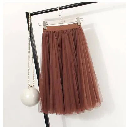 Fits 22" - 41" wasit - Three Layers, Tulle Elastic High waist Midi Skirt