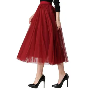 Fits 22" - 41" wasit - Three Layers, Tulle Elastic High waist Midi Skirt
