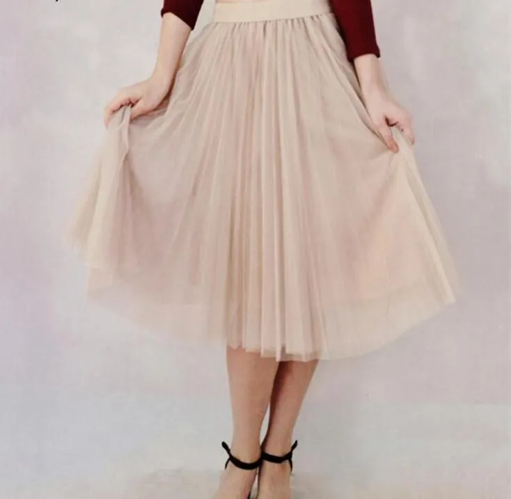 Fits 22" - 41" wasit - Three Layers, Tulle Elastic High waist Midi Skirt