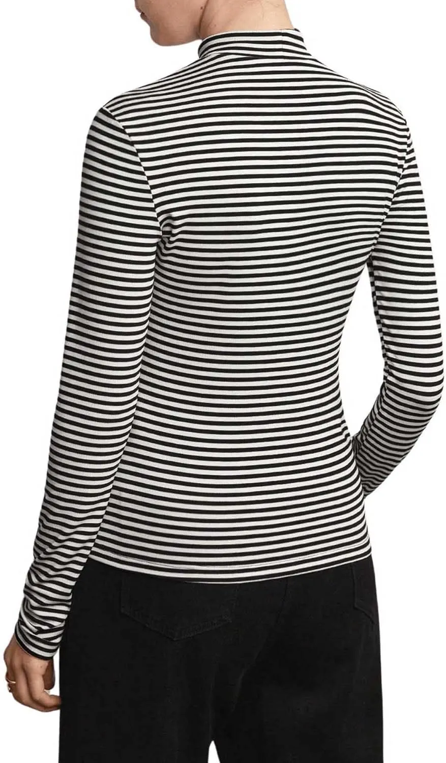 Floerns Women's Mock Turtleneck Long Sleeve Slim Fit Stretch Striped T-Shirts Tunic Tops Fall Fashion Trendy Outfits Clothes