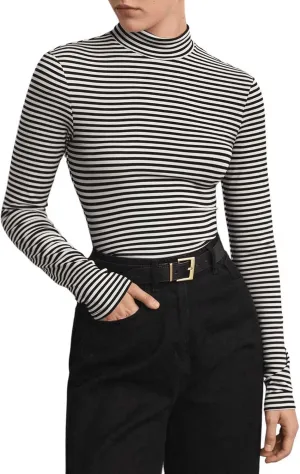 Floerns Women's Mock Turtleneck Long Sleeve Slim Fit Stretch Striped T-Shirts Tunic Tops Fall Fashion Trendy Outfits Clothes