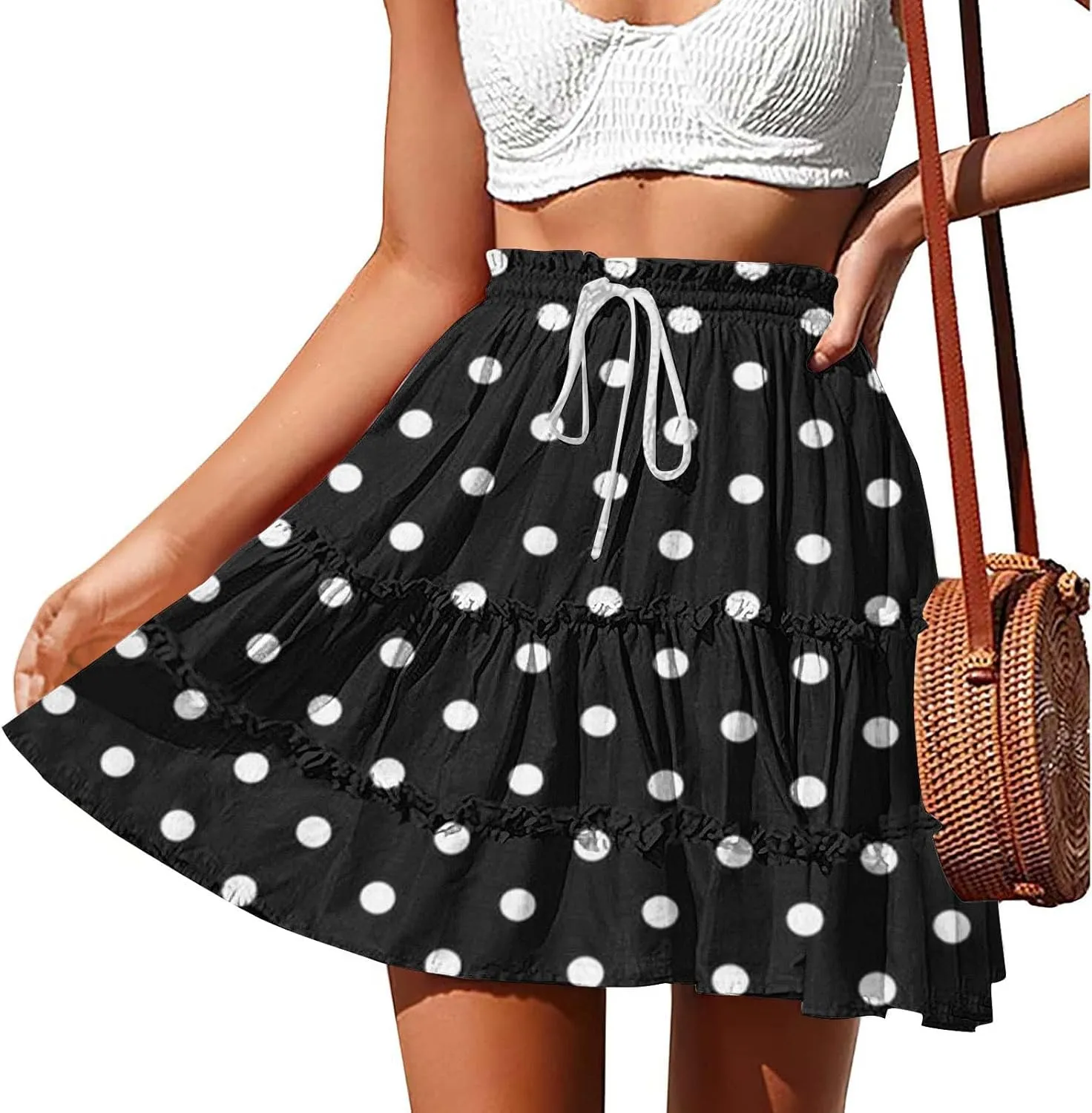 Flowy Printed Mini Skirts for Women Casual High Waisted Summer Boho Skirt Lightweight Adjustable Tie Knot Skorts