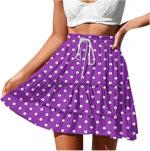 Flowy Printed Mini Skirts for Women Casual High Waisted Summer Boho Skirt Lightweight Adjustable Tie Knot Skorts