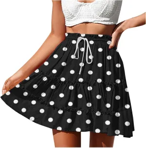 Flowy Printed Mini Skirts for Women Casual High Waisted Summer Boho Skirt Lightweight Adjustable Tie Knot Skorts