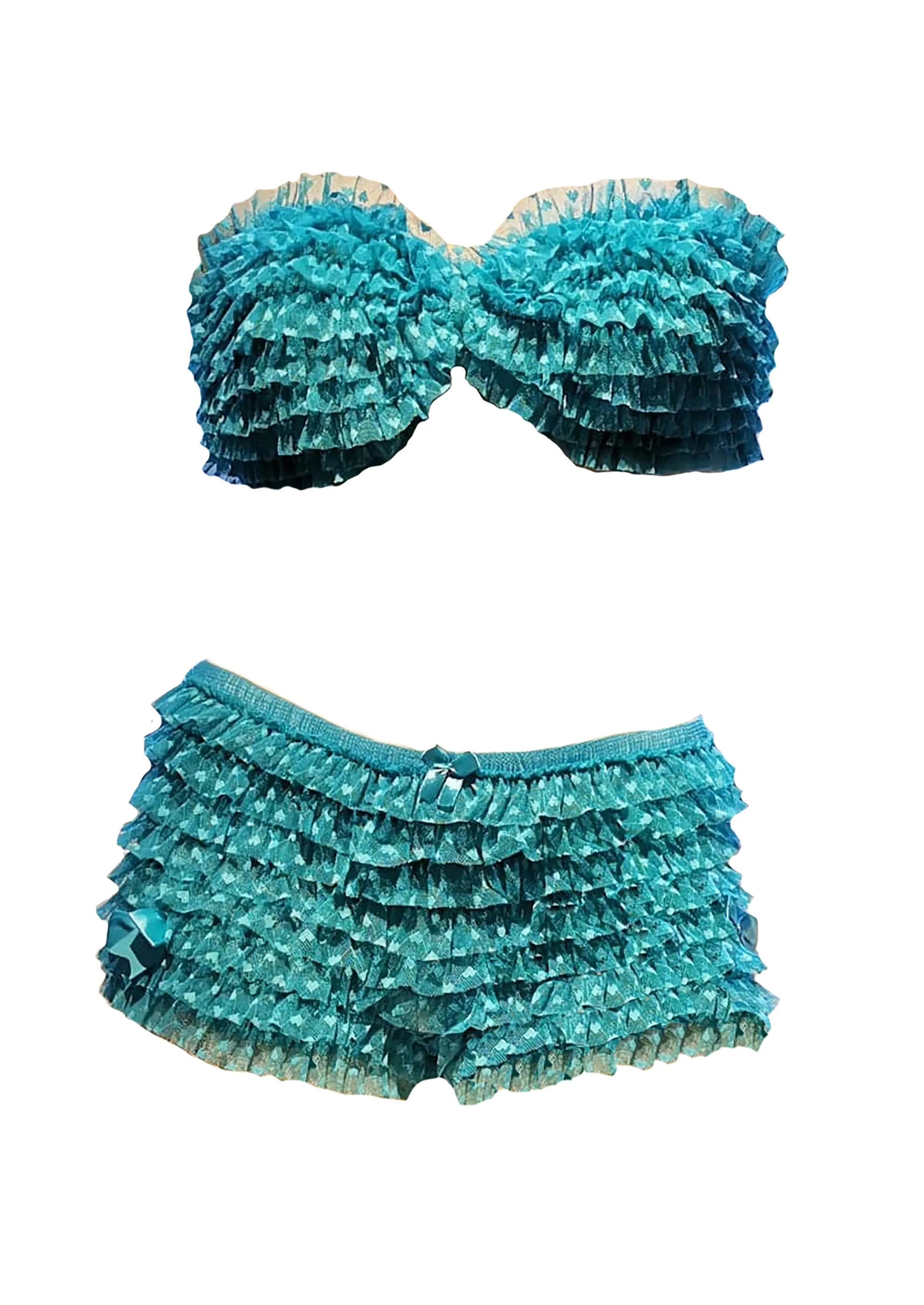 Frilly Heart Bra and Knicker Shorts Set