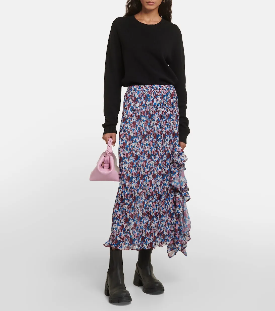 Ganni Satin Cutout Maxi Skirt, Black