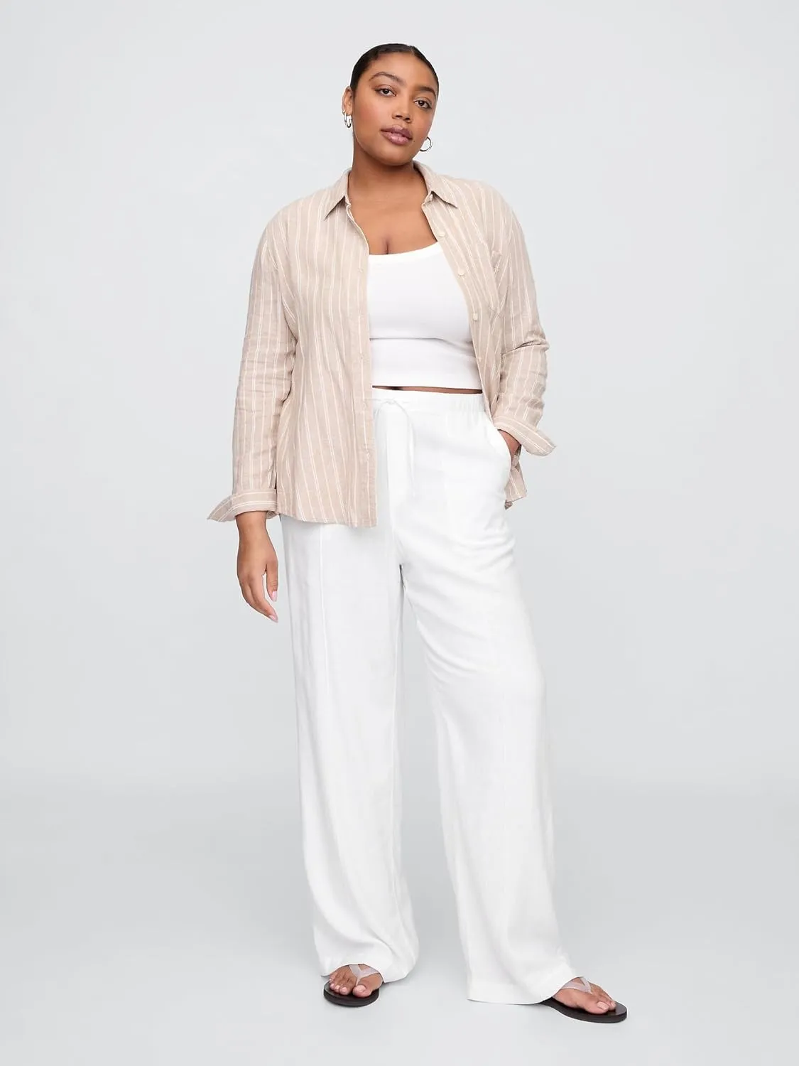 GAP Women's Wide Leg Linen Pull on Pant