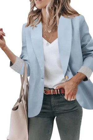 Genhoo Womens Casual Blazers Open Front Long Sleeve Lapel Collar Work Office Jacket Suit Light Blue M