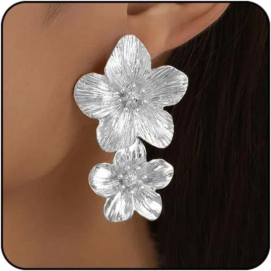 Gold Flower Earrings for Women Silver Large Big Gold Statement Earrings Chunky Daisy Floral Summer Fashion Trendy Jewelry