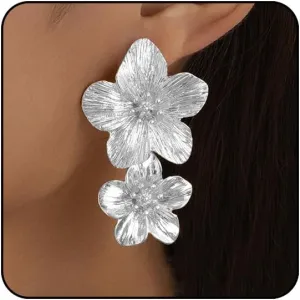 Gold Flower Earrings for Women Silver Large Big Gold Statement Earrings Chunky Daisy Floral Summer Fashion Trendy Jewelry