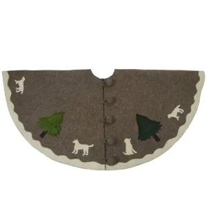 Handmade Christmas Tree Skirt in Hand Felted Wool - Dogs with Trees on Gray- 72"