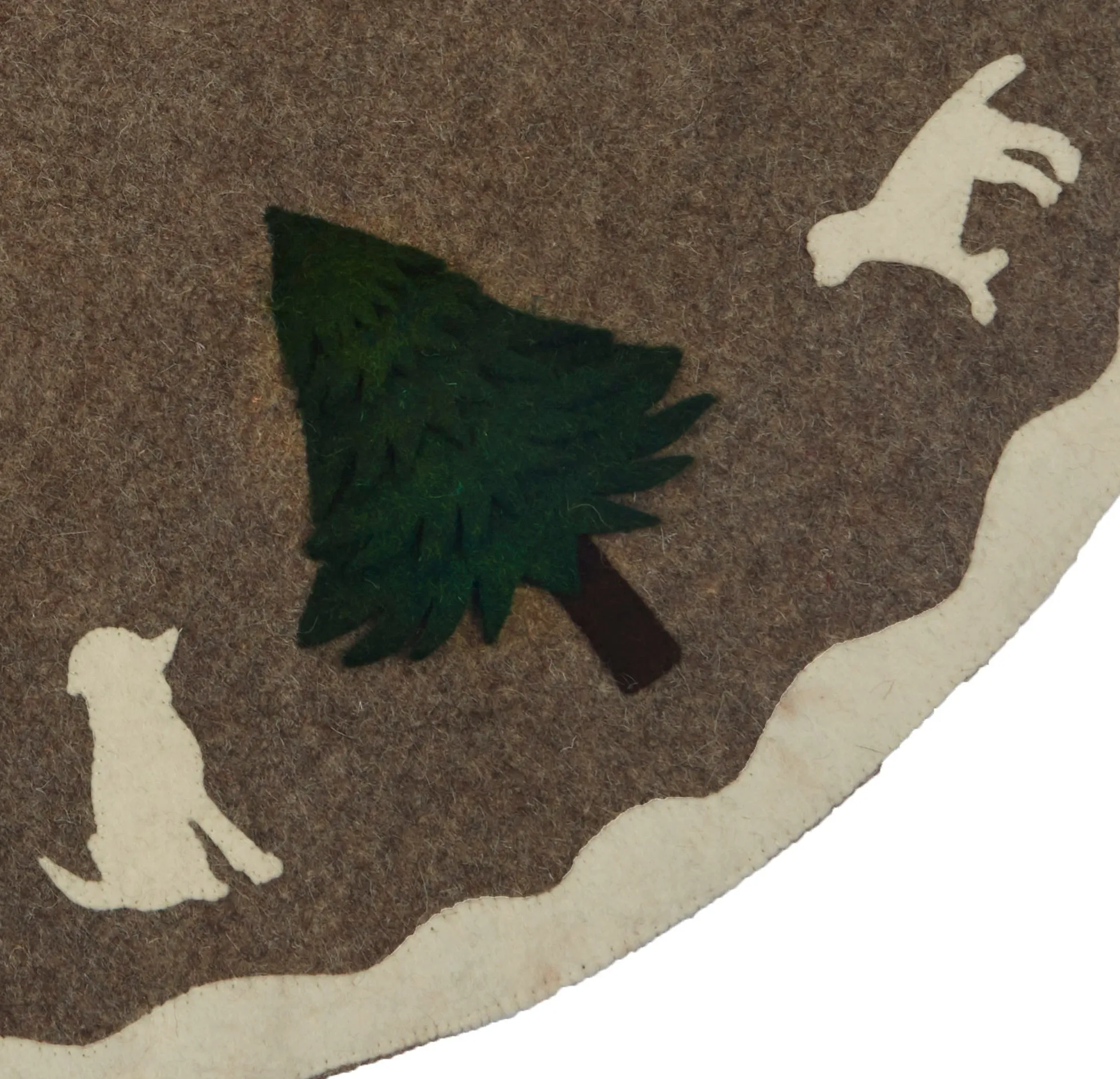 Handmade Christmas Tree Skirt in Hand Felted Wool - Dogs with Trees on Gray- 72"